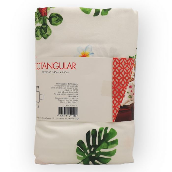 Mantel redondo de algodón orgánico con estampado de palmeras y flecos  multicolor D. 170 OFIR