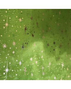 Organza Estrellas Liso Verde Limón